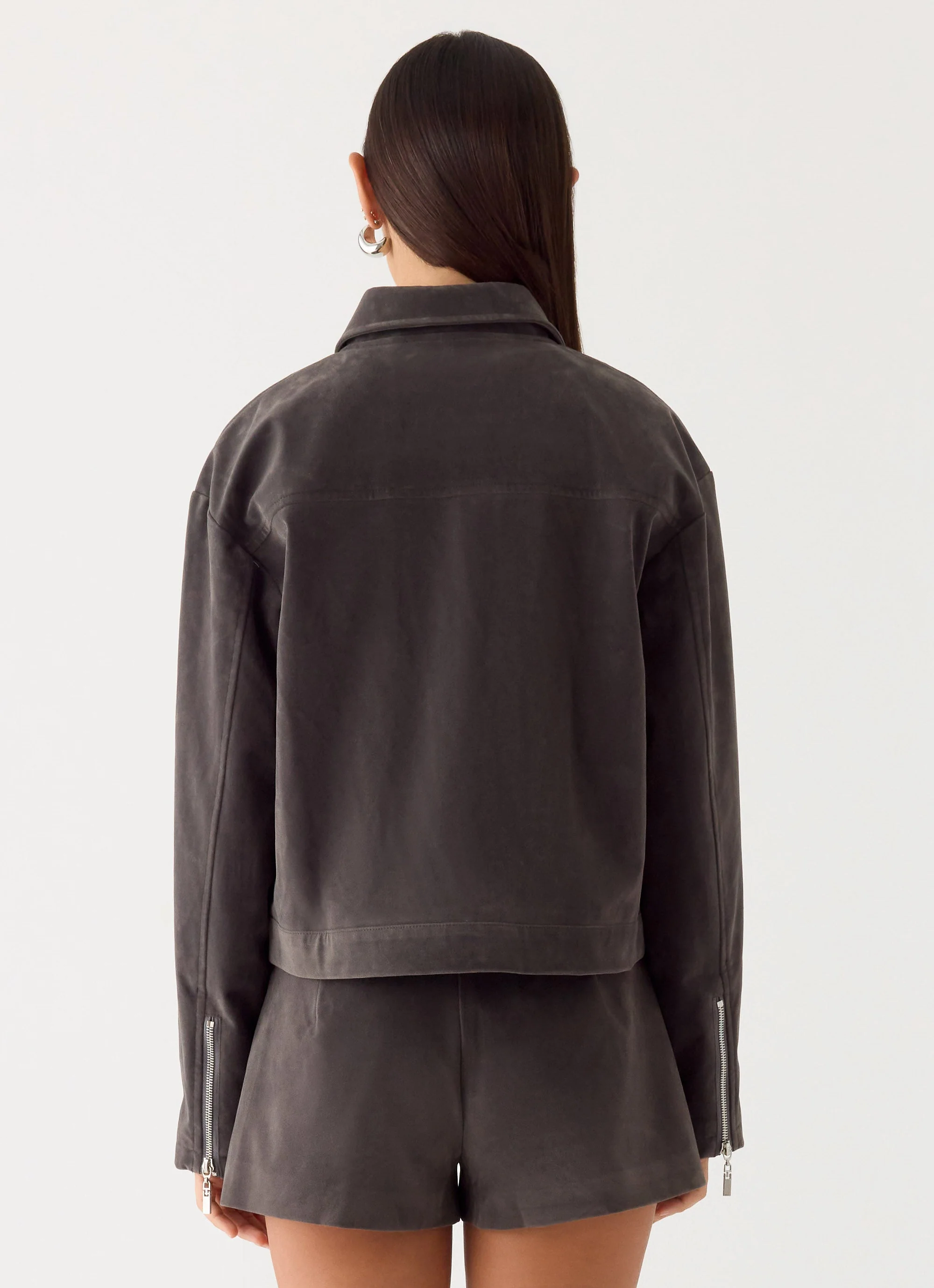 Austina Faux Suede Boxy Jacket - Tan Grey - Image 3