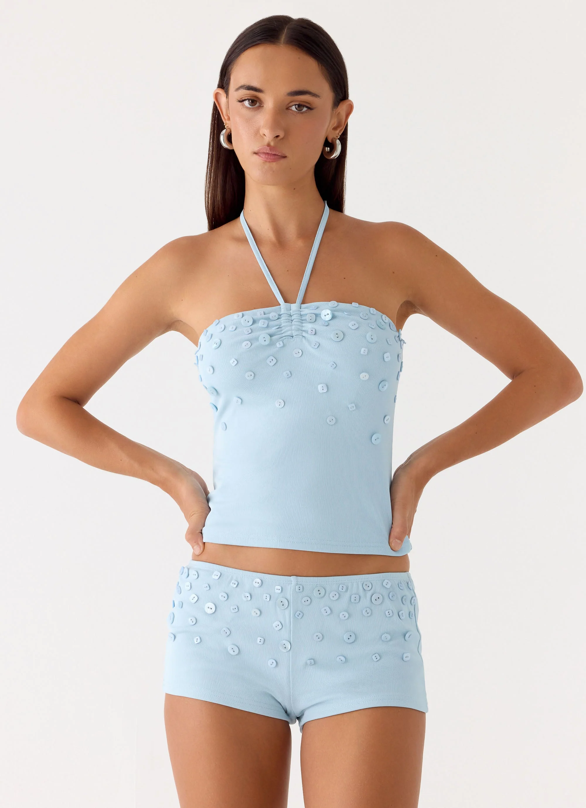 Bonita Button Top - Pale Blue - Image 5