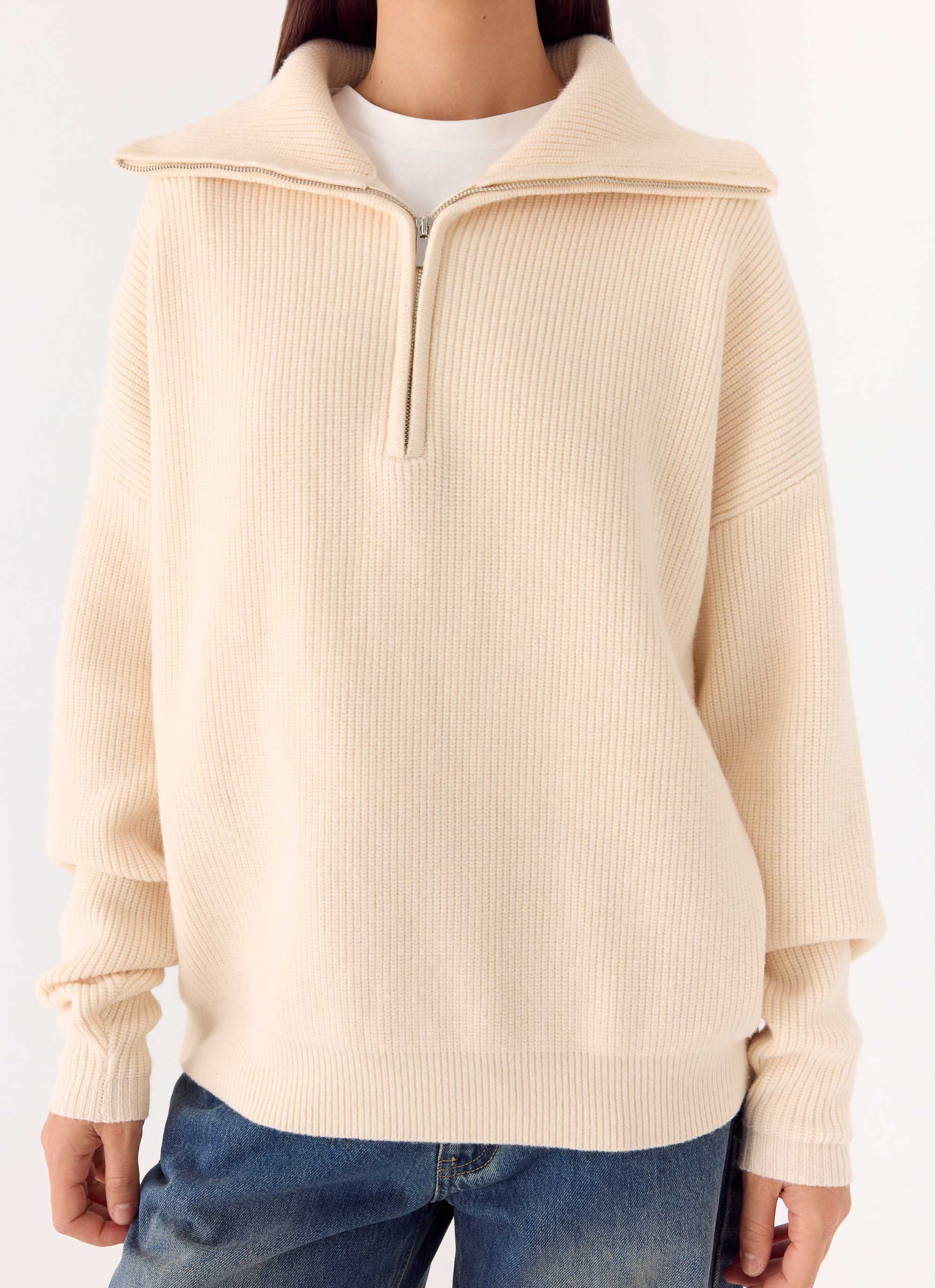 Eirena Quarter Zip Knit Sweater - Cream - Image 6
