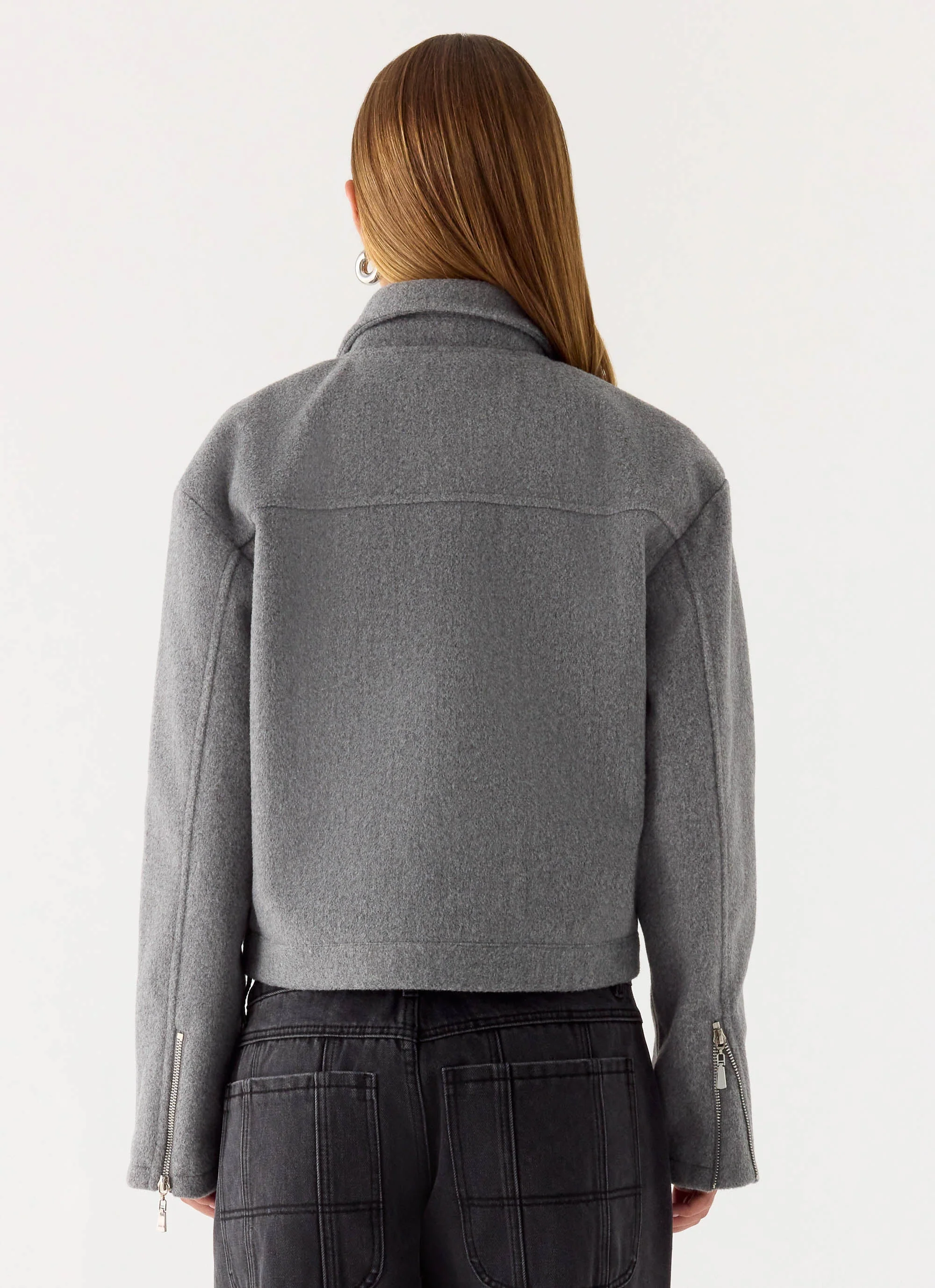 Enzo Faux Wool Jacket - Grey - Image 5