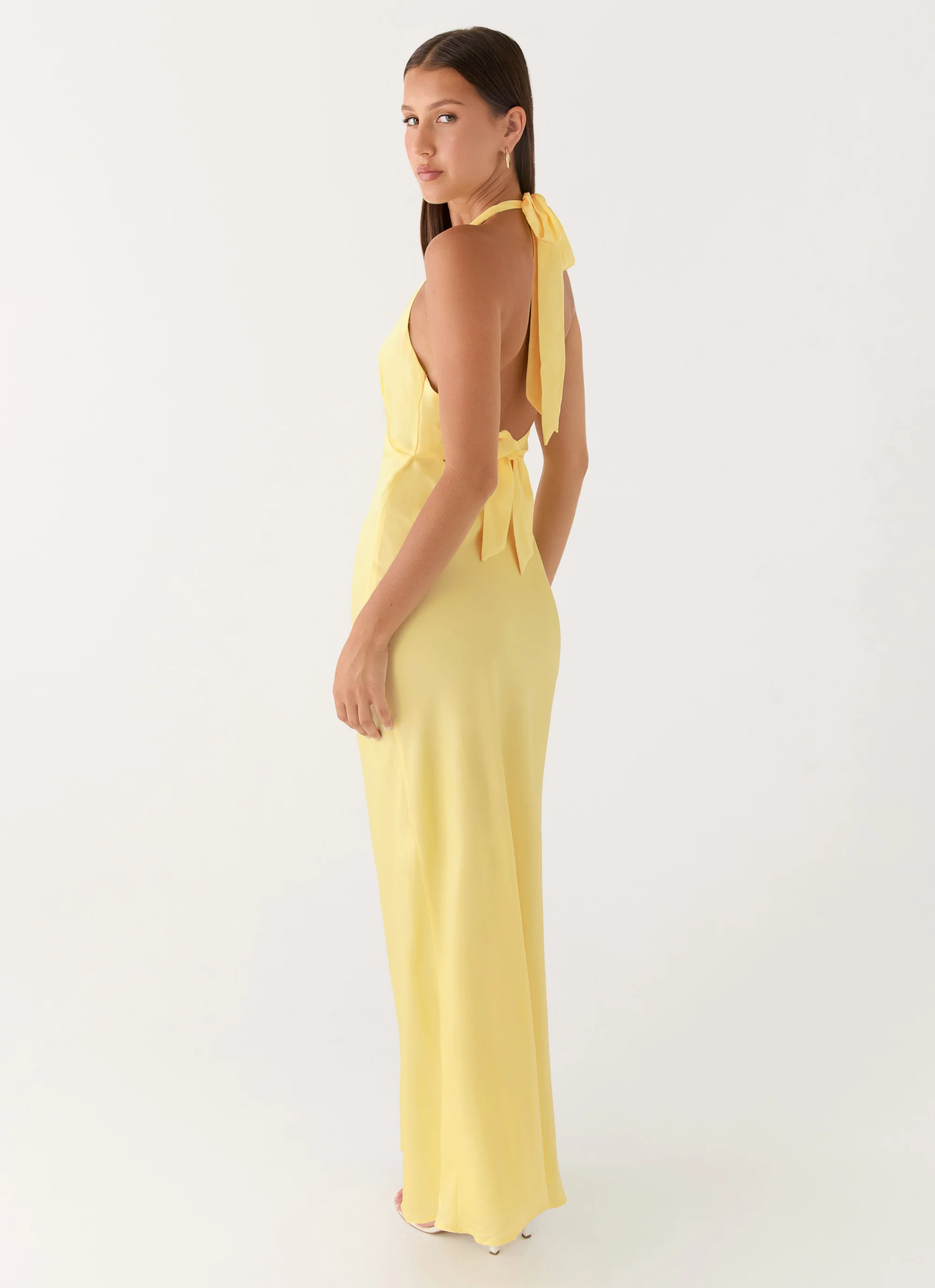 Heavy Hearted Satin Maxi Dress - Lemon - Image 4