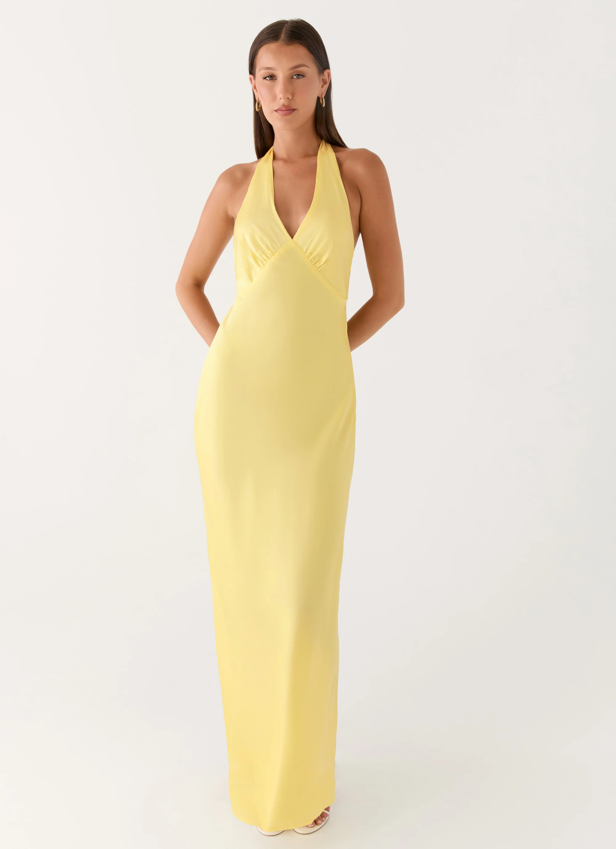 Heavy Hearted Satin Maxi Dress - Lemon - Image 5