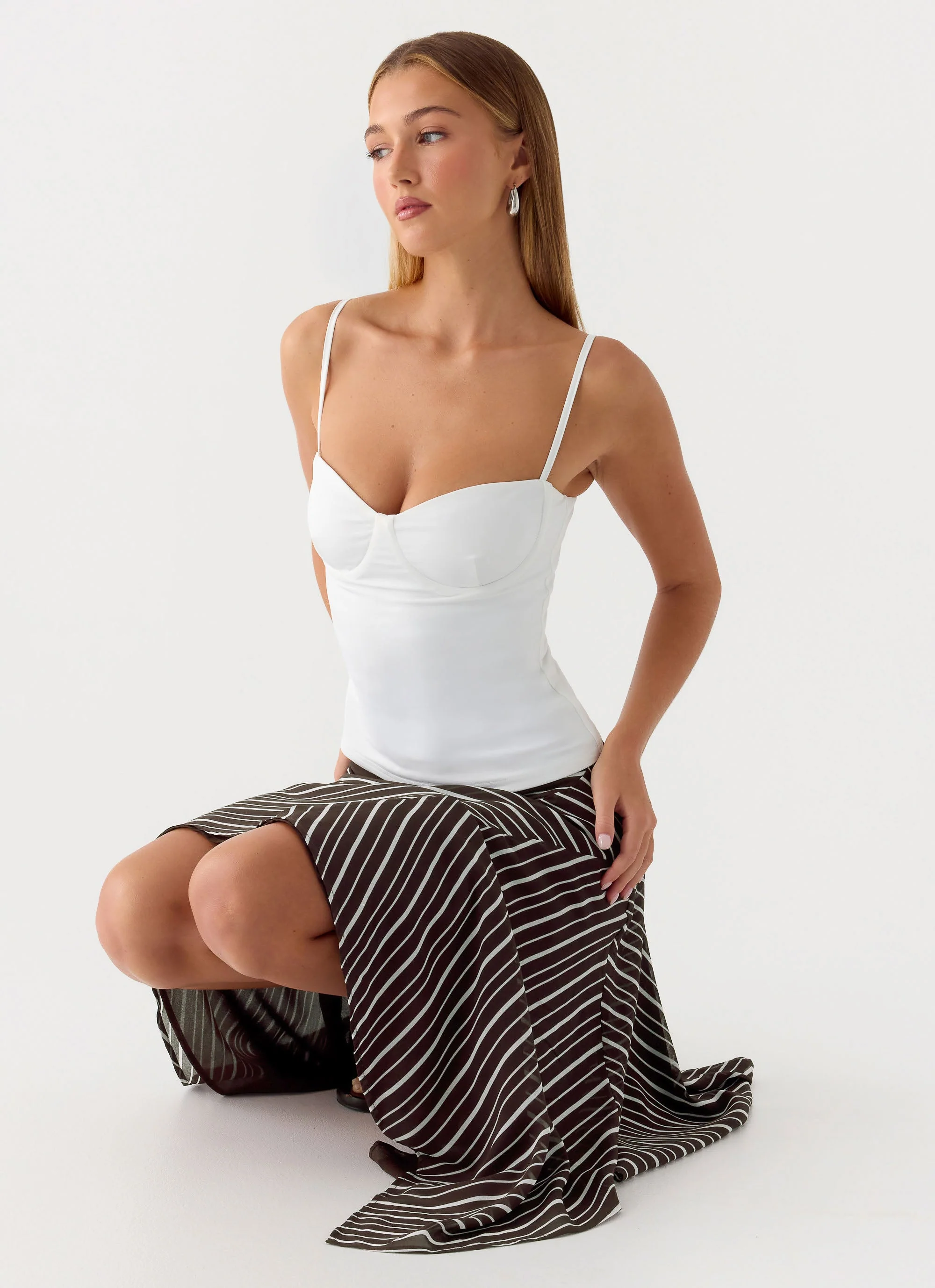 Kia Low Rise Asymmetrical Midi Skirt - Chocolate Stripe - Image 5