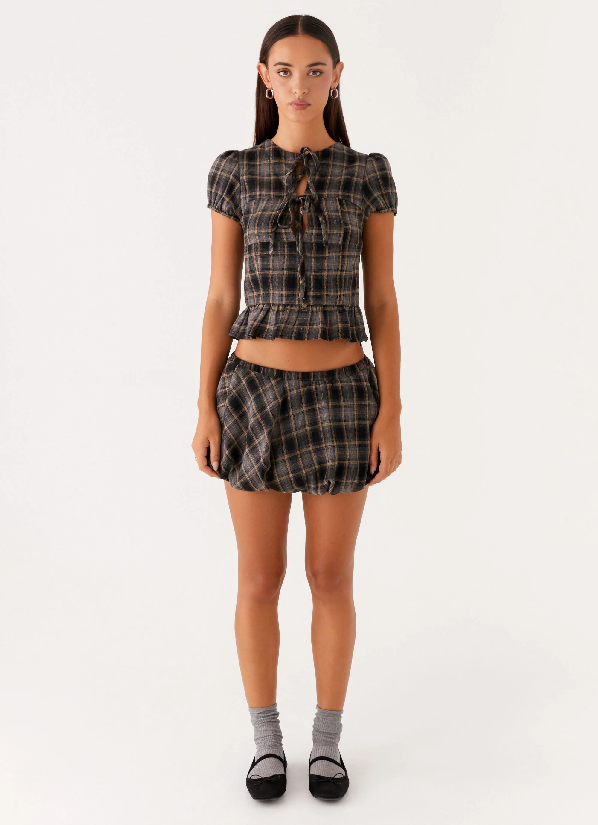 Lucia Mini Skirt - Brown Check - Image 2