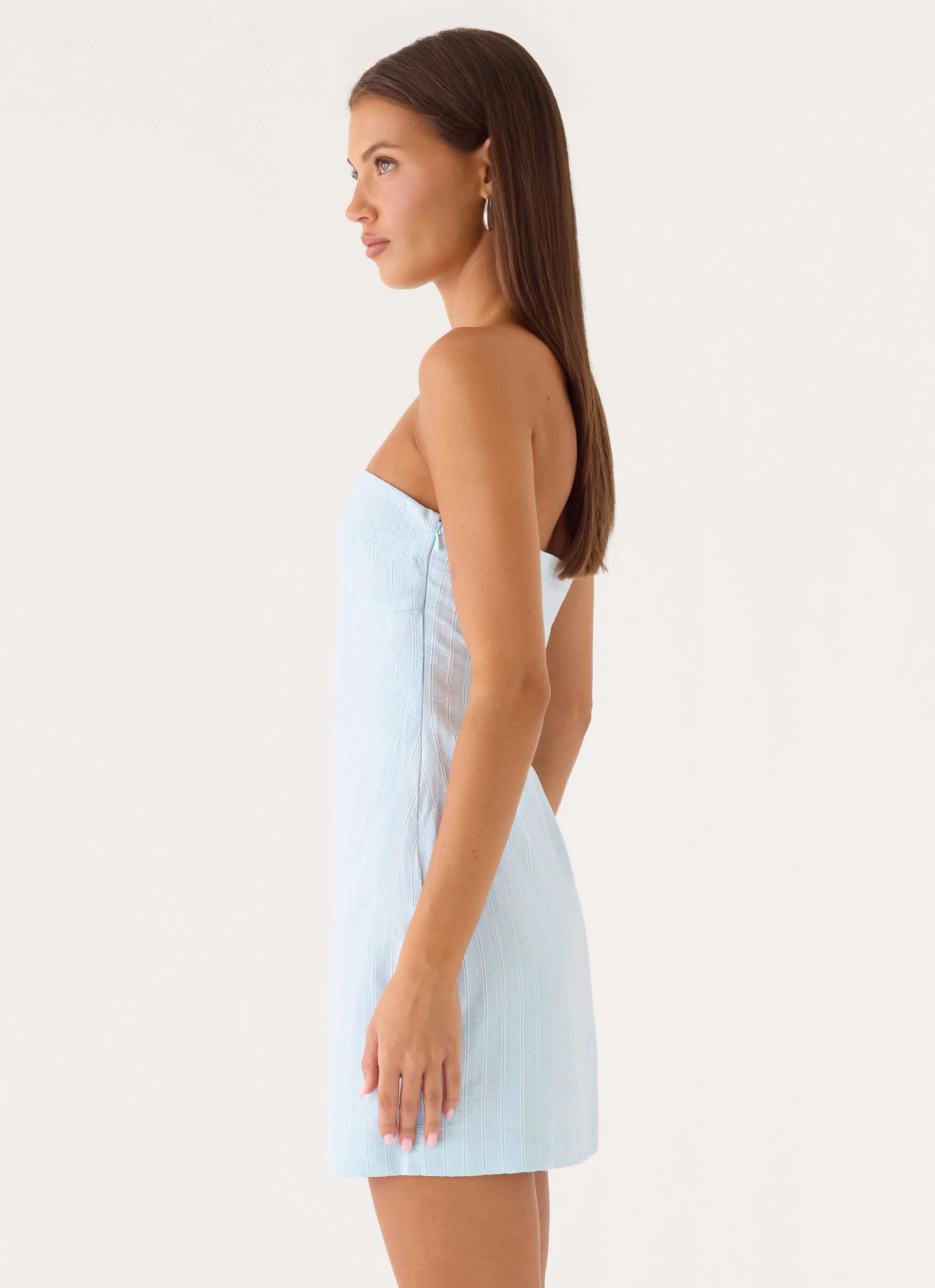 Reinna Cotton Strapless Mini Dress - Baby Blue Stripe - Image 4