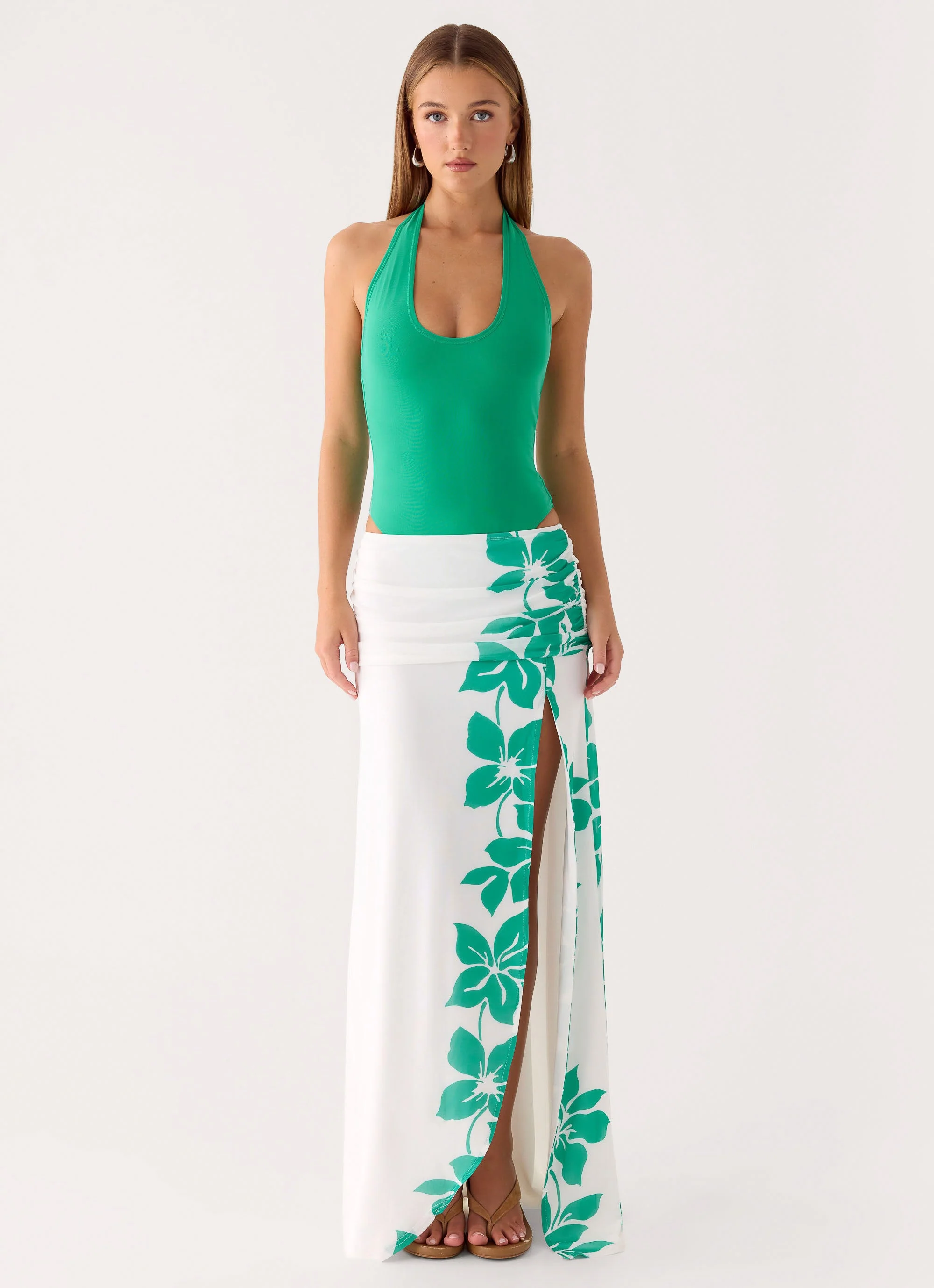 Sarinda Maxi Dress - Green White Tropic Floral Print - Image 10