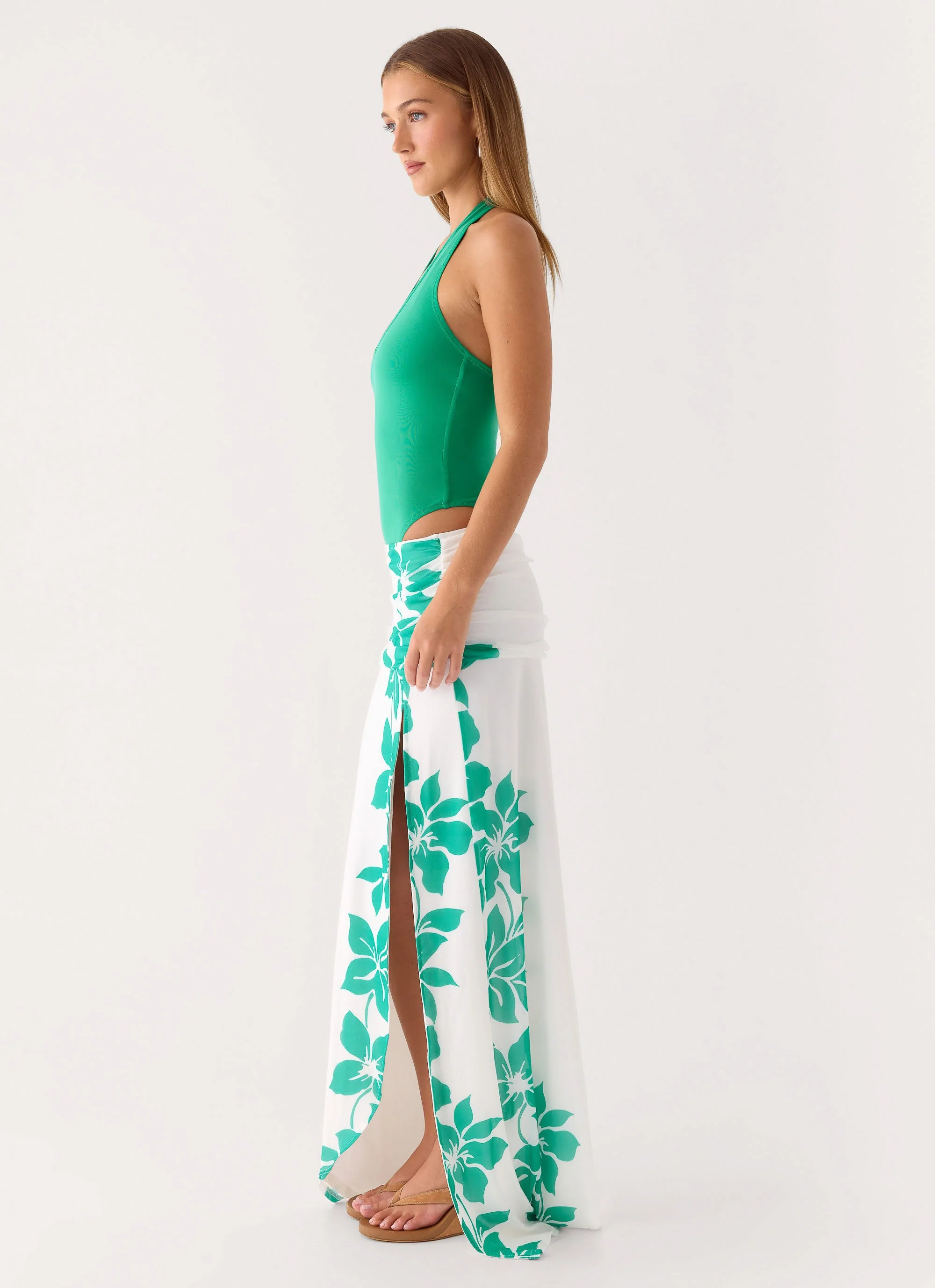 Sarinda Maxi Dress - Green White Tropic Floral Print - Image 6