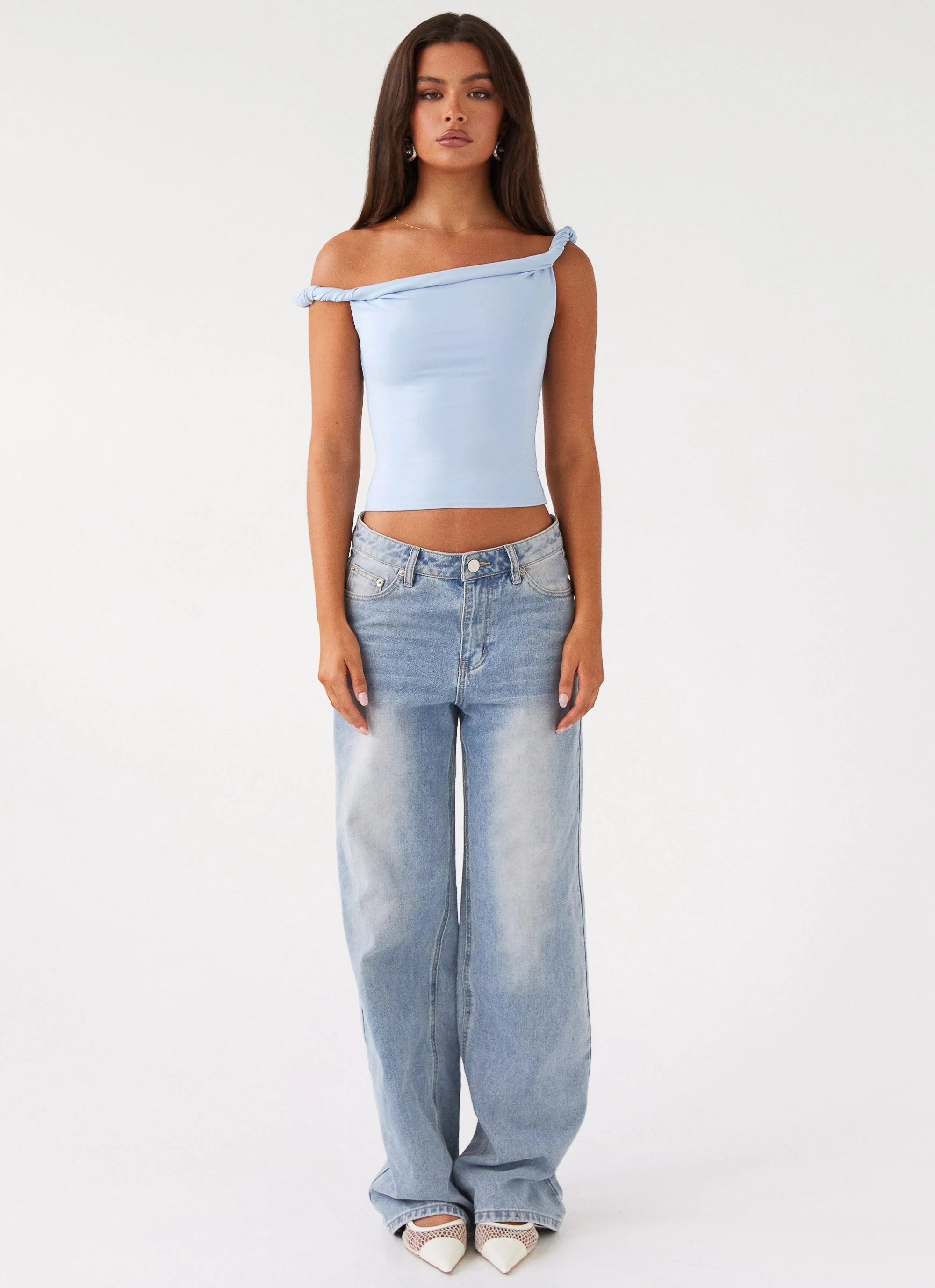 Solace Soul Twist Shoulder Top - Baby Blue - Image 2