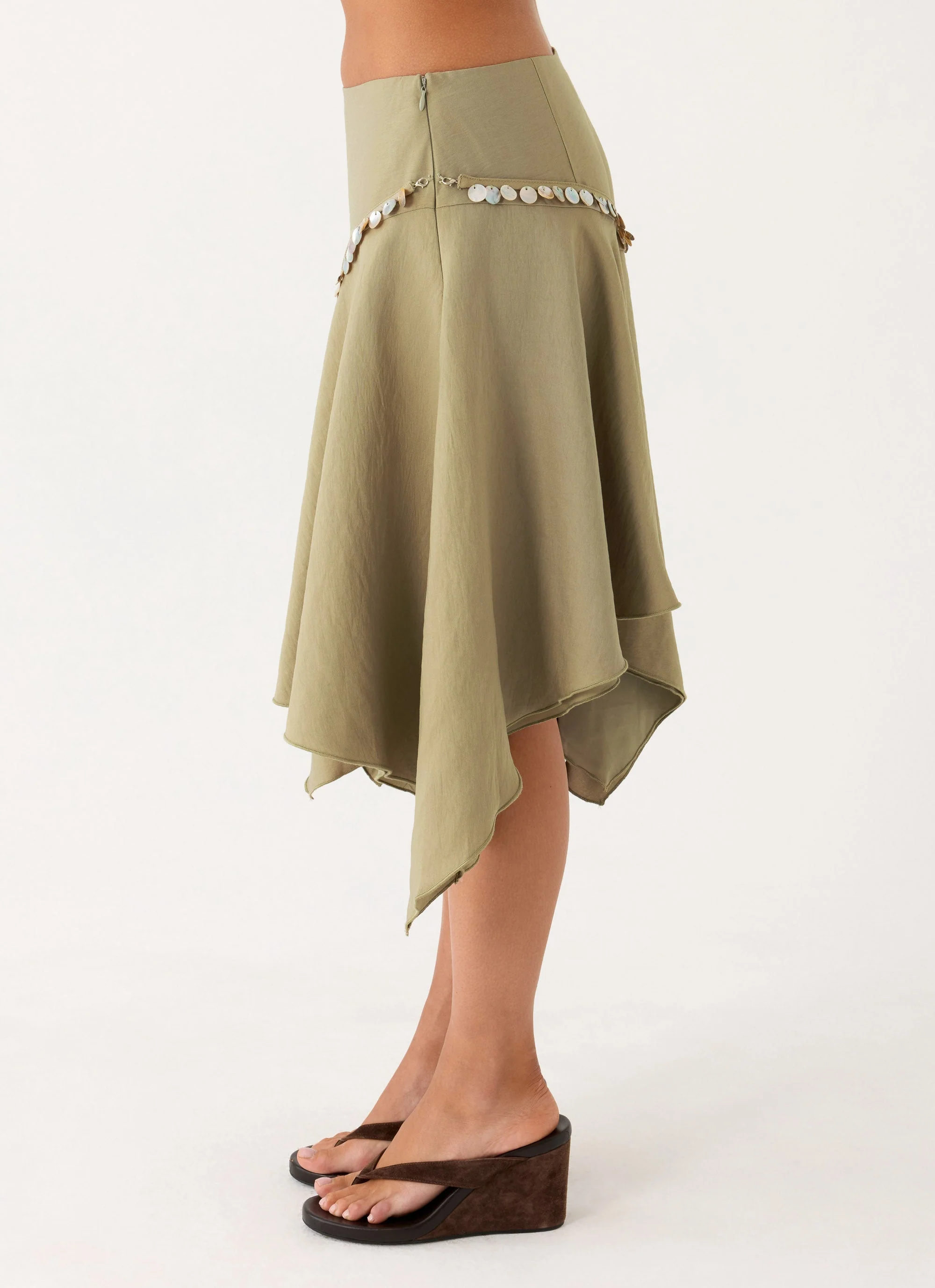 Zafira Midi Skirt - Pale Olive - Image 2